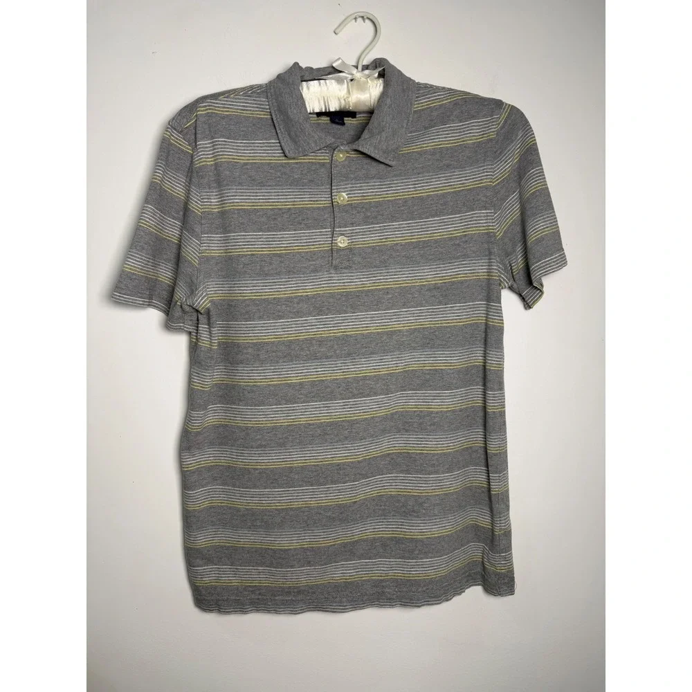 Banana Republic Mens Gray Striped Cotton Polo Shirt Size S Short Sleeve Casual
